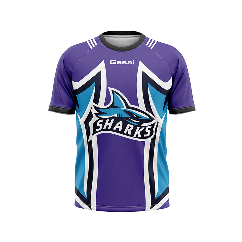 Shark Print Purple Sports Short Sleeve for Men